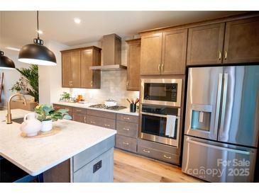 Modern kitchen with stainless steel appliances, quartz counters, and stylish cabinetry, offering a blend of functionality and design at 313 Old Town Village Rd, Waxhaw, NC 28173