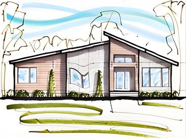 Modern home design with a combination of wood and concrete materials, surrounded by simple landscaping and a gable roof at 5729 Selkirk Dr, Hickory, NC 28601