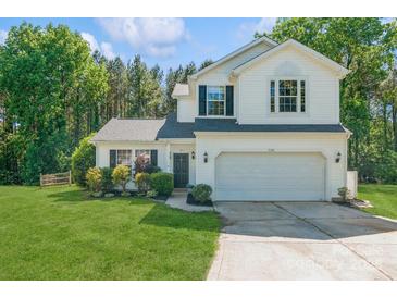 Charming two-story home featuring a well-manicured lawn and an attached two-car garage at 7128 Rock Bass Ct, Concord, NC 28025