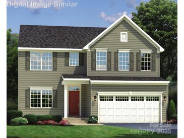 Charming two-story home featuring gray siding, a red front door, and a two-car garage at 522 Lenswood Ct, Denver, NC 28037