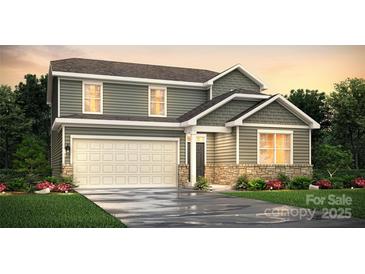 Beautiful two-story home featuring stone accents, a two-car garage, and manicured landscaping at 833 Hallman Branch Ln, Lincolnton, NC 28092
