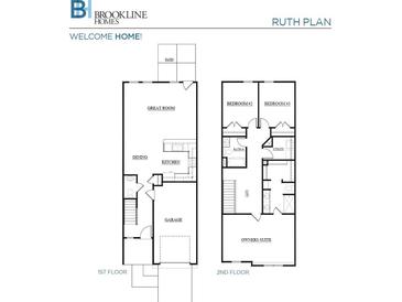 Detailed floor plan showcasing the layout of the Ruth plan home design by Brookline Homes at 2535 Ruby Dixon Crossing Dr # 19, Gastonia, NC 28056