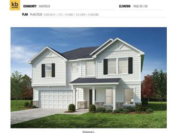 Charming two-story home featuring white siding, black shutters, and a well-manicured lawn at 1005 Cunningham Farm Dr, Indian Trail, NC 28079