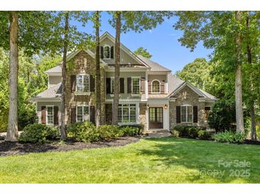 Beautiful two-story home with stone and siding exterior, complemented by lush landscaping and a well-manicured lawn at 238 Horton Grove Rd, Fort Mill, SC 29715