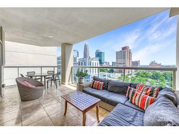 Spacious outdoor balcony featuring a comfortable seating area with a great view of the city skyline at 520 E Martin Luther King Jr Blvd # 1002, Charlotte, NC 28202