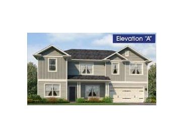 New construction shows an exterior elevation of a two-story home with a front-facing garage and covered porch at 118 Kerr Walk Dr # 17, Statesville, NC 28677