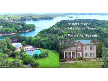 Stunning aerial view of Lake Norman community, The Harbour At The Pointe, with lush greenery and lake access at 134 Lake Spring Loop, Mooresville, NC 28117