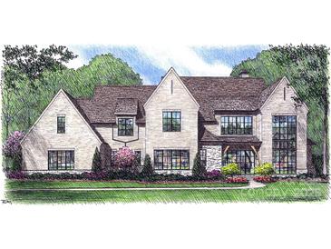 Illustration of an elegant two-story home with a landscaped yard and architectural details at 1200 Andover Rd, Charlotte, NC 28211