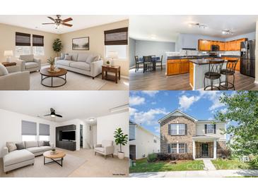 Composite featuring staged living room, kitchen, exterior elevation at 826 Sinclair Dr, Monroe, NC 28112