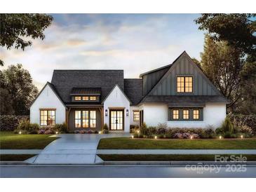 Stunning exterior view of a modern two-story home featuring a manicured lawn and contemporary design at 0000 Woodhill Cove Ln # 5, Denver, NC 28037