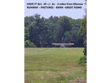 Plane on grassy runway for private aviation enthusiasts, with trees surrounding the property at 2905 Medlin Rd # 40 Acres, Monroe, NC 28112