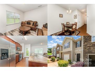 This collage highlights the home's inviting living spaces and attractive exterior at 8953 Bradstreet Commons Way, Charlotte, NC 28215