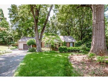Charming single-story home with brick accents, lush lawn, and mature trees providing ample shade at 928 Tally Ho Ct, Charlotte, NC 28212