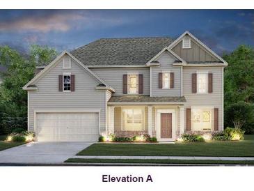 New two story home showing neutral siding, complementary shutters and a 2-car garage at 143 Jentri Way, Mooresville, NC 28115