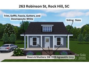 Charming home design features slate siding, white trim, and SW 7029 Agreeable Gray doors and shutters at 263 Robinson St, Rock Hill, SC 29730