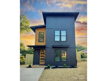 Modern two-story home featuring a mix of wood and dark siding, complemented by a freshly landscaped front yard at 101 Bryan St, Kannapolis, NC 28083