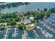 Aerial view of marina with numerous boats and clubhouse at 18019 Harbor Light Blvd, Cornelius, NC 28031