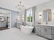 Spacious bathroom with dual vanities, a soaking tub, and abundant natural light, perfect for relaxation at 843 Lake Forest Dr # Devonshire, Belmont, NC 28012