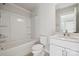 This bathroom features tile floors, a combination shower and tub, and a bright white vanity at 1015 Kokomo Ln # 22, Charlotte, NC 28206
