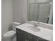 Bathroom featuring a sleek vanity with a white countertop, gray cabinets and a modern toilet at 4229 S New Hope Rd # 11, Cramerton, NC 28032