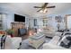 Living room with brick fireplace, neutral colors, and comfy furniture at 3220 Sawmill Rd, Hickory Grove, SC 29717