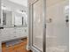 Bathroom with granite countertop, white cabinets, and a shower at 2165 Smith Rd # 9, Clover, SC 29710