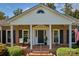 Charming front porch with brick columns, black shutters, and well-manicured landscaping at 218 Fairway Dr, Shelby, NC 28150