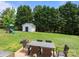 Large backyard with playground, shed, and patio area with dining set at 5535 Whispering Wind Ln, Indian Trail, NC 28079