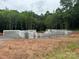 This image shows a concrete foundation ready for construction, backing to a wooded lot at 4658 Sugar Plum Ln, Davidson, NC 28036