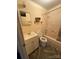 Clean bathroom with pink tub and tile floor at 1027 Morningside Park Dr, Gastonia, NC 28054