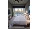 This staged bedroom boasts a plush bed, modern décor, and a bright, airy atmosphere from large windows at 701 Royal Ct # 309, Charlotte, NC 28202