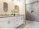 Sleek bathroom featuring dual sinks, granite countertops, and a modern tile shower at 833 B Wynnshire Dr # 55, Hickory, NC 28601