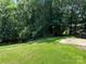 Gently sloping backyard features a concrete patio and extensive lawn area surrounded by trees at 1111 S Skyland Dr, Mount Pleasant, NC 28124
