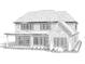 Architectural rendering showcases the brick home's rear, featuring a covered porch and multiple windows at 1211 Royal Prince Ct, Charlotte, NC 28211
