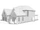 Architectural rendering displays the brick home's rear exterior, showcasing details and manicured landscaping at 1211 Royal Prince Ct, Charlotte, NC 28211