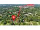 Aerial view of a home showing its close proximity (one mile) to downtown Statesville at 640 Davie Ave, Statesville, NC 28677