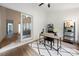 Home office with built-in shelving, desk, and view of backyard at 35 Old Post Rd, Clover, SC 29710