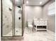 Modern bathroom with a shower, vanity, and tiled floor at 4230 Northaven Dr, Charlotte, NC 28206