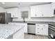 Stainless steel dishwasher complements the granite countertops and white cabinetry, blending style and functionality at 6169 Long Branch Rd, Salisbury, NC 28147