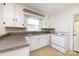 Bright kitchen featuring white cabinets, a double sink, tile countertops and an electric range at 2001 Mcdonald Dr, Charlotte, NC 28216