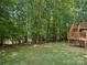 Expansive backyard with a wooden deck, mature trees, and a sprawling green lawn at 927 Dericks Xing, Fort Mill, SC 29708