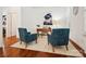 Bright home office featuring stylish blue chairs, wooden desk, hardwood floors, and elegant decor at 927 Dericks Xing, Fort Mill, SC 29708