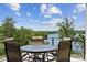 Enjoy lake views from the balcony furnished with a round table and four chairs at 18304 Rosapenny Rd, Charlotte, NC 28278