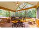 Screened porch with seating and an outdoor dining set at 2518 Wellesbourne Ln, Sherrills Ford, NC 28673