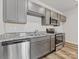 Modern kitchen with gray cabinets, granite counters, and stainless steel appliances at 1009 Ribbon Ln, Charlotte, NC 28205