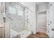 Bathroom with walk-in shower and marble tile at 5308 Verona Rd # 75, Charlotte, NC 28213
