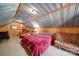 Bedroom featuring rustic, wood-paneled walls and unique metal ceiling, perfect for a cabin-like feel at 3814 Watson Church Rd, Monroe, NC 28110