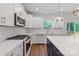 Bright modern kitchen featuring white cabinets, tile backsplash, stainless appliances, island with quartz countertop at 4684 Hopsack Dr # Cal0105, Indian Trail, NC 28079