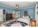 Cozy bedroom featuring blue walls, a dresser, and a comfortable bed with accent pillows at 3020 Poplar Hill Rd, Charlotte, NC 28270