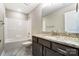 Bathroom with shower/tub combo and granite countertop at 822 N Rocky River Rd, Monroe, NC 28110